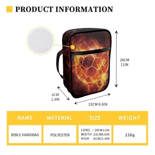 Coldinair Fire Soccer Bible Cover with Handles - Zippered Carrying Case for Boy Teen - Cool Tote Bag Book Cover Accessories - Christian Church Bag Purse - color: Cool Fire Soccer
