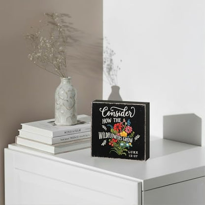 Consider How the Wild Flowers Grow Wood Box Sign, Black, 5x5 Inch - color: Black-019