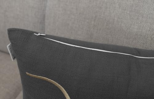 EURASIA DECOR Blessed Embroidered Lumbar Pillow Cover 12x20, Dark Grey - color: Dark Grey