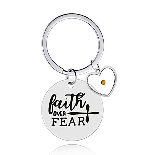 Uloveido Stainless Steel Faith Cross Keychain & Jesus Loves Me Christian Keyring Mustard Seed Charms Religious Jewelry - style: Faith Over Fear-heart
