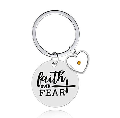 Uloveido Stainless Steel Faith Cross Keychain & Jesus Loves Me Christian Keyring Mustard Seed Charms Religious Jewelry - style: Faith Over Fear-heart