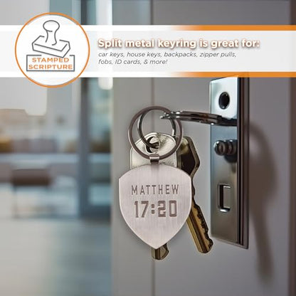 Christian Art Gifts Engraved Silver Metal Scripture Keychain for Men & Women: Faith - Matthew 17:20 Inspirational Bible Verse, Religious Accessory with Split Metal Key Ring for Car Keys, House Keys