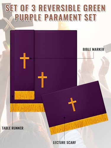 Cutecrop 3 Set Parament Table Runner Altar Cloth Green and Purple - color: Green and Purple