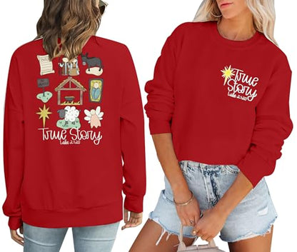 FAYALEQ Christmas Sweatshirt for Women Merry Christmas Shirt Xmas Tops - color: Red-ture, size: Large