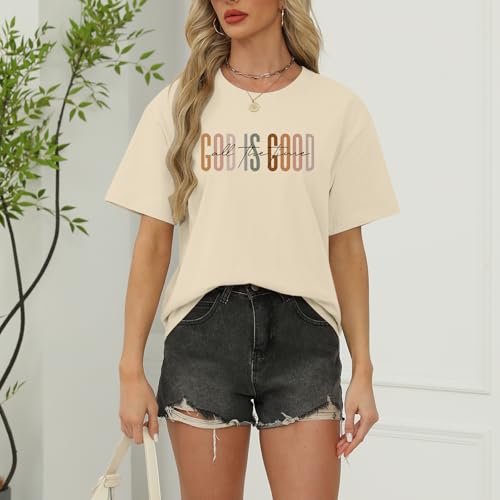 Tuislay Christian God is Good Shirt for Women Faith Jesus Shirts Bible Verse Religious Tshirts Inspirational Tees Cute Tops - color: Apricot, size: XX-Large