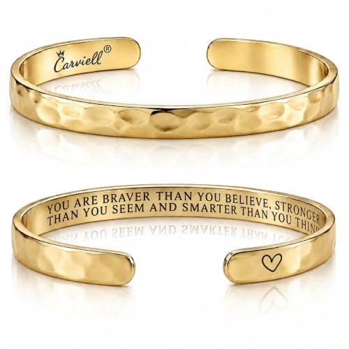 Carviell Bracelets for Women – 100+ Meaningful Engraved Messages – Solid 316L Surgical Stainless Steel Cuff Bracelet – Gift Ready - color: CONFIDENCE Gift - You are Braver than you believe, smarter than...