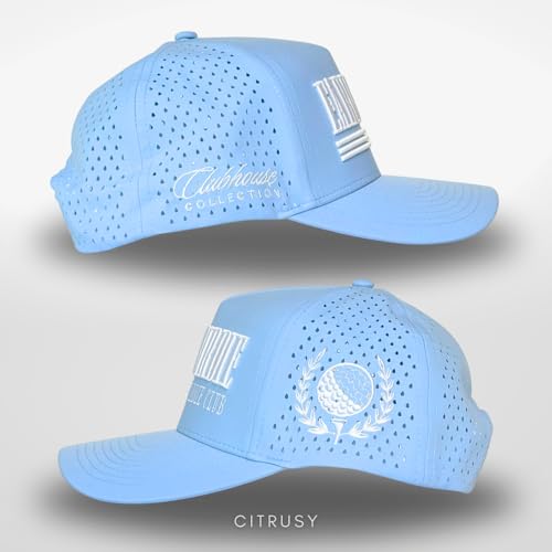 CITRUSY Athletic Trucker Golf Hat | Performance Mens 5 Panel Cap | Cool Breathable Waterproof Workout Running Snapback - color: Early Birdie | Light Blue