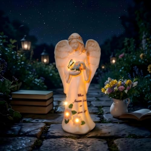 Solar Angel Garden Statue, 11", Outdoor Resin Figurine