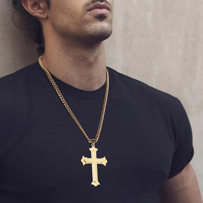 HZMAN Large Stainless Steel Christian Faith Cross Necklace for Men - color: Gold-1