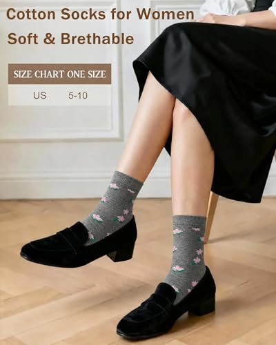 6 Pairs Crew Socks for Women, Soft Cute Funny Cotton Socks - color: Mist Poetry