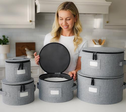 Stack Store Plus More 5PC China Storage Cases for Dinnerware - 13"-12"-10"-8.5" and 7" wide - 60 Plate Separators Included - style: 5 Plate Cases