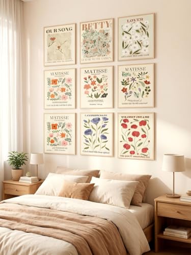 LBTZEVIR Matisse Floral Wall Art Prints, Set of 9, Unframed, 8x10 in - color: flowers