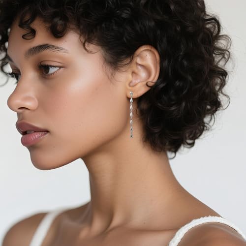925 Sterling Silver Teardrop Chain Dangle Stud Long Drop Minimalist Simple Earrings for Women