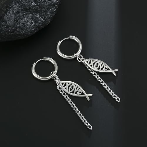 Ichthus Fish Dangle Earrings Ichthus Cross Earrings Christian Jesus Fish Earrings Religious Jewelry Christian Symbols Accessories Gift for Women - color: Jesus Fish silver