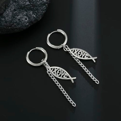Ichthus Fish Dangle Earrings Ichthus Cross Earrings Christian Jesus Fish Earrings Religious Jewelry Christian Symbols Accessories Gift for Women - color: Jesus Fish silver