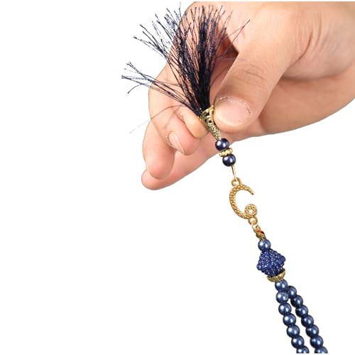 Turkish Muslim Prayer Rug, Mat with Beads for Men Women, Ramadan Hajj Gift (Blue) - color: Blue