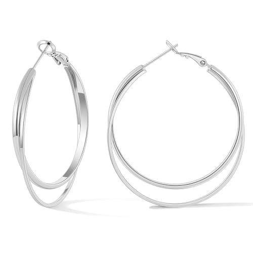 Gacimy Criss Cross Hoop Earrings for Women, 14K Gold Plated Hoops - color: Silver, size: 40mm