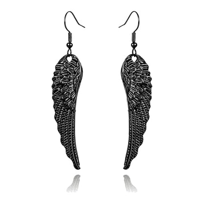 coadipress Angel Wing Earrings for Women Unique Silver Plated Fairy Feather Guardian Dangle Drop Hook Earrings Jewelry - color: Black Wing