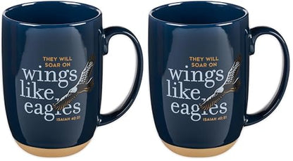 Christian Art Gifts Coffee Mug: Soar on Wings Like Eagles - Isaiah 40:31 Inspirational Scripture, 15 oz, Navy Blue (Pack of 2) - color: Blue/Eagles, size: 15 Ounces (Pack of 2)