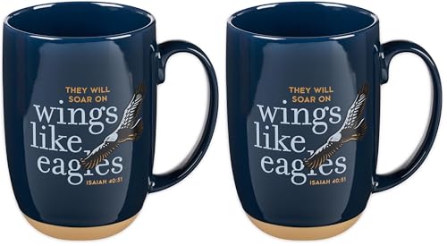 Christian Art Gifts Coffee Mug: Soar on Wings Like Eagles - Isaiah 40:31 Inspirational Scripture, 15 oz, Navy Blue (Pack of 2) - color: Blue/Eagles, size: 15 Ounces (Pack of 2)