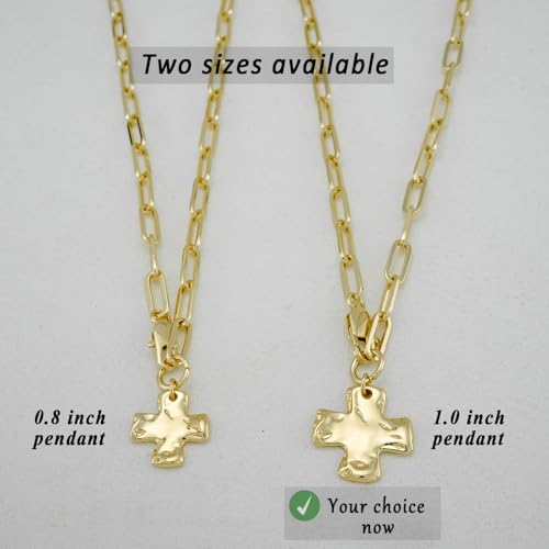 Chunky Cross Necklace for Women, 14K Gold Silver Pendant Necklace - color: Gold-Lobster Clasp-1 inch pendant