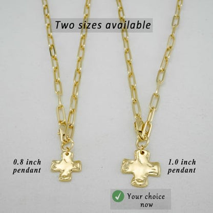 Chunky Cross Necklace for Women, 14K Gold Silver Pendant Necklace - color: Gold-Lobster Clasp-1 inch pendant