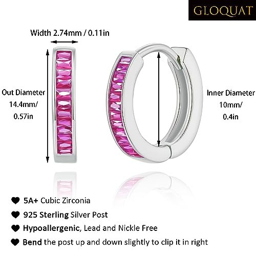 14K Gold Huggie Earrings for Women Silver Huggie Hoop Earrings Cubic Zirconia Huggie Earrings Stud Earrings Lightweight Dainty Hypoallergenic Earrings Jewelry Gifts - color: Silver Hot Pink CZ Huggies