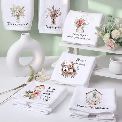 Hahafelt 6 Pcs Christian Gifts Bulk Floral Church Hymn Tea Towels - style: Floral