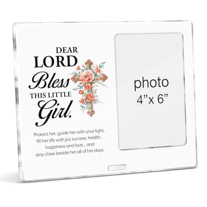 Baptism Gift for Girl Baby Teenage Women, Christian Baptism Gifts for Girls Goddaughter Daughter, Religious Dear Lord Bless This Little Girl Acrylic Photo Frames, Photo 4 x 6 Inches - color: Baptism- D