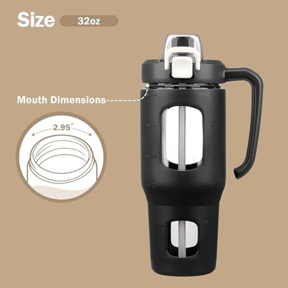 32oz Glass Tumbler with Straw Handle, Reusable Iced Coffee Cup, Black - color: Black