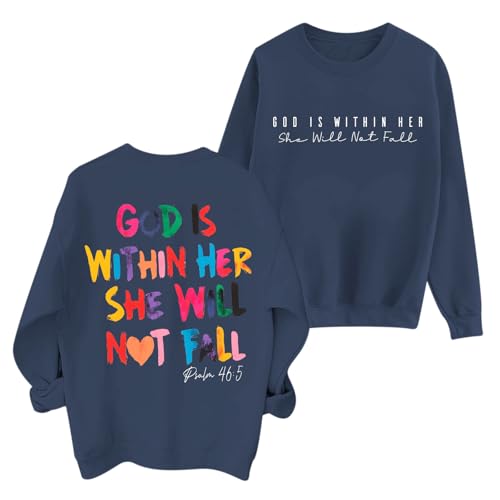 Sulayesh Christian God Is Within Her Sweatshirts Women Jesus Faith Bible Verse Shirts Oversized Inspirational Hoodie Pullover - color: Gray Blue, size: Small