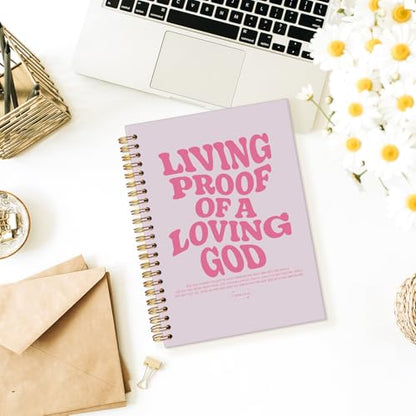 Christian Journal, Pink Bible Study Notebook, Bible Notebooks for Note Taking, Church Hardcover Spiral Notebook for Women 5.5x8.3 - Pink - color: Living Proof of a Loving God - Pink