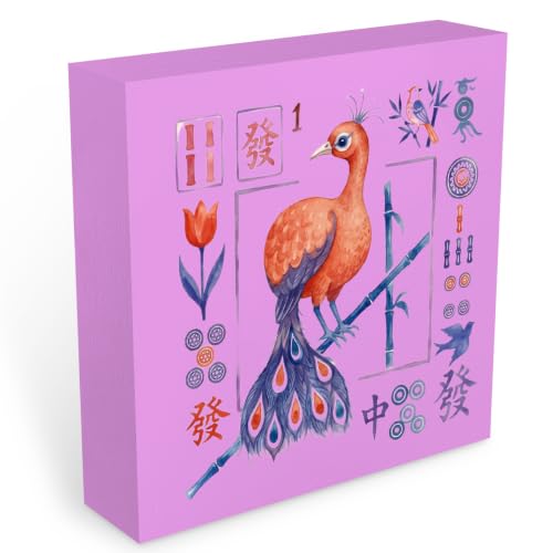Mahjong Bird Bam Desk Sign Wooden Box Sign Table Decoration Pink - color: pink 1481