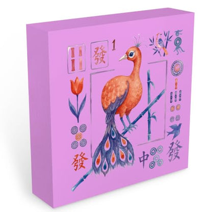 Mahjong Bird Bam Desk Sign Wooden Box Sign Table Decoration Pink - color: pink 1481