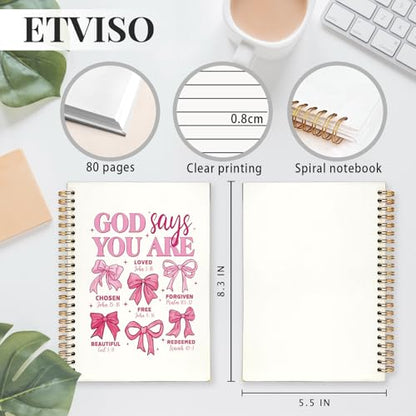 God Says You are Christian Notebook, Coquette Pink Bow Bible Journaling, Religious Prayer Journal for Woman, Church Notes Notebook, Scripture Hardcover Spiral Notebooks 5.5x8.3 Inch - color: 05-Bible(08)