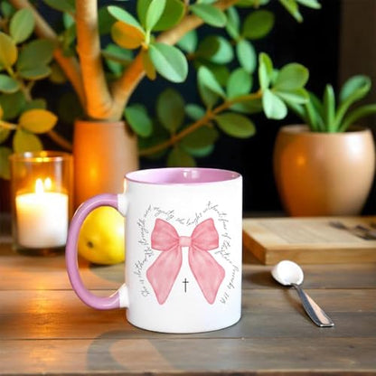 Coquette Pink Bow Christian Ceramic Coffee Mug for Women Girls