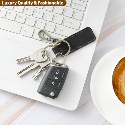 Jack&Chris Genuine Leather Car Keychain, Universal Key Fob Keychain, Leather Key Chain Holder for Men and Women, JC306 - color: Black