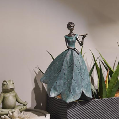Guichifun Fairy Statue, Leaf Angel Girls with Dragonfly, 12 x 8.5 x 18 - color: Green-dragonfly, size: X-Large
