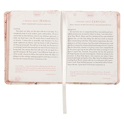 Daily Prayers for Women Devotional, Pink Floral Faux Leather Flexcover