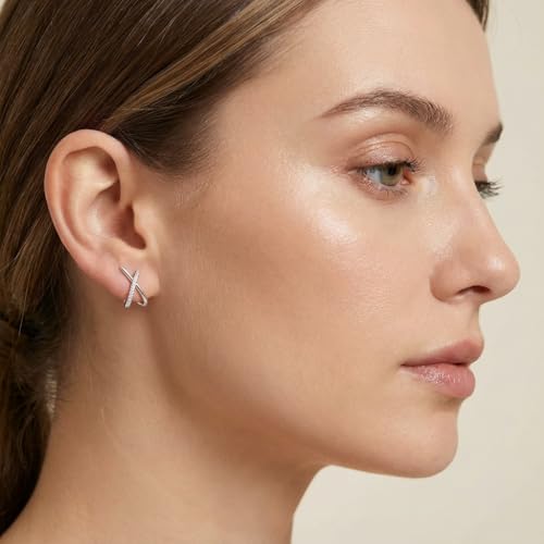 Dainty CZ Stud Hoop Earrings for Women, 14K Gold Plated Hypoallergenic Jewelry, Fashion Daily Wear Accessory, Birthday Gifts for Women - color: Silver