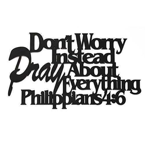 Inspirational Word Art, Christian Faith Biblical Verse Wall Sign, Hand-Made Wooden Decoration Plaque for Home, Office, Church (Don't Worry Instead Pray About Everything) - color: Pray About Everything
