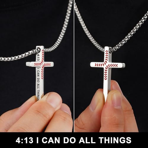 Yoosteel Baseball Cross Necklaces for Boys Kids,2 Pcs Necklace Jewelry Gift - color: 22 inch 2 Pcs Black+Silver-Plated