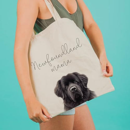 Dog Mom Canvas Tote Bag for Women, Reusable Cotton Shoulder Bag, Dog Lover Gift, Mother’s Day Pet Mom Shopping Tote - color: Newfoundland