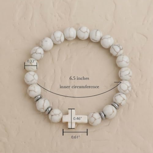 Cross Birthstone Gemstone Beaded Stretch Protection Bracelet for Man Woman, Handmade Healing Stone Chakra Beads Elastic Bracelets Accessories Fashion Jewelry Gift. - color: White Cross Stone