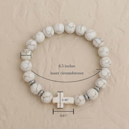 Cross Birthstone Gemstone Beaded Stretch Protection Bracelet for Man Woman, Handmade Healing Stone Chakra Beads Elastic Bracelets Accessories Fashion Jewelry Gift. - color: White Cross Stone