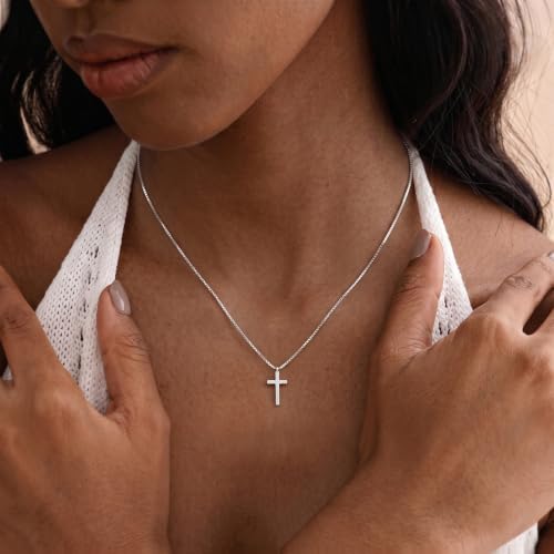 925 Sterling Silver Cross Necklace for Women,1.0MM Box Chain Cross Necklace - color: Silver-18