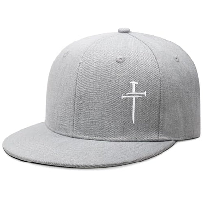 Christian Hats for Men Women - Cross Faith Flat Snapcback Hats - Religious Gifts for Thanksgiving Christmas - color: Grey/Cross White