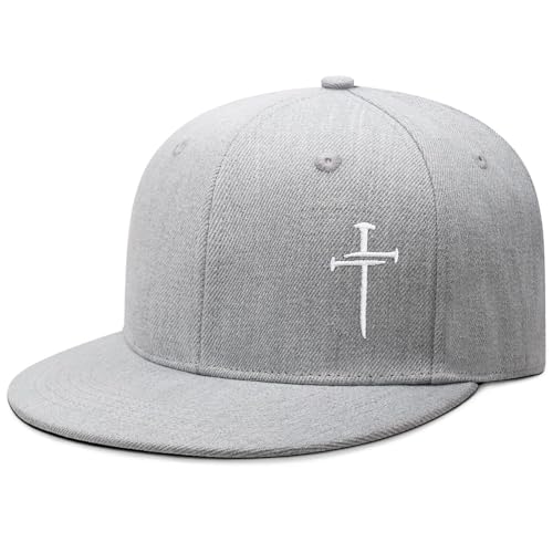 Christian Hats for Men Women - Cross Faith Flat Snapcback Hats - Religious Gifts for Thanksgiving Christmas - color: Grey/Cross White
