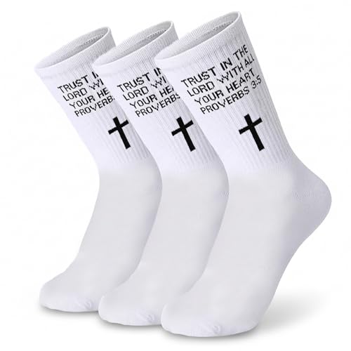 3 Pairs Christian Socks,Gifts for Christian: Easter Christmas - color: Proverbs 3:5 - White