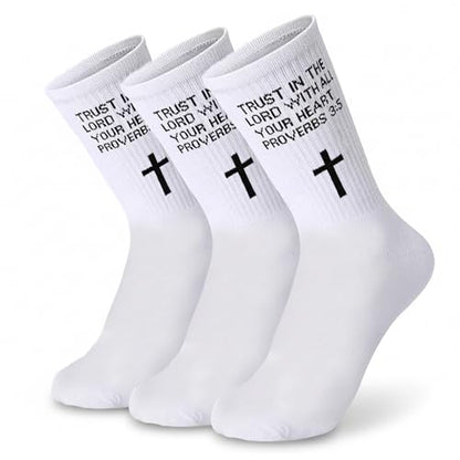 3 Pairs Christian Socks,Gifts for Christian: Easter Christmas - color: Proverbs 3:5 - White